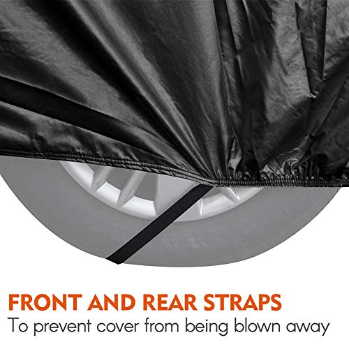 Cubierta de Coche Impermeable,KKmoon Funda Coche Exterior con 6 Tiras Rflectante,con Elastica Banda y Hebilla para Fijacion,Anti-UV Transpirable Resistente al Polvo Rasguno Nieve L(4.7 x 1.8 x 1.5M)