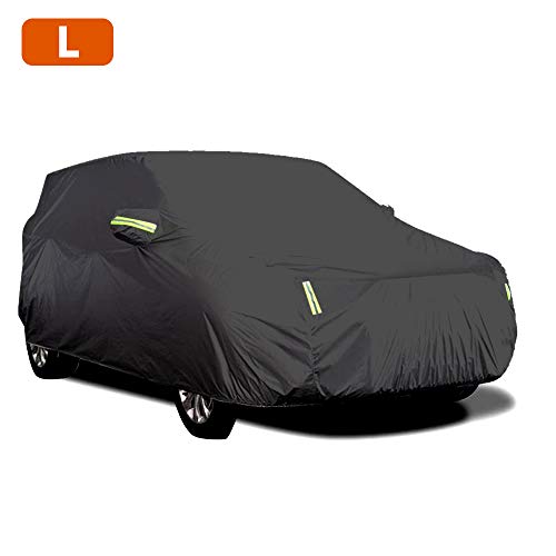 Cubierta de Coche Impermeable,KKmoon Funda Coche Exterior con 6 Tiras Rflectante,con Elastica Banda y Hebilla para Fijacion,Anti-UV Transpirable Resistente al Polvo Rasguno Nieve L(4.7 x 1.8 x 1.5M)