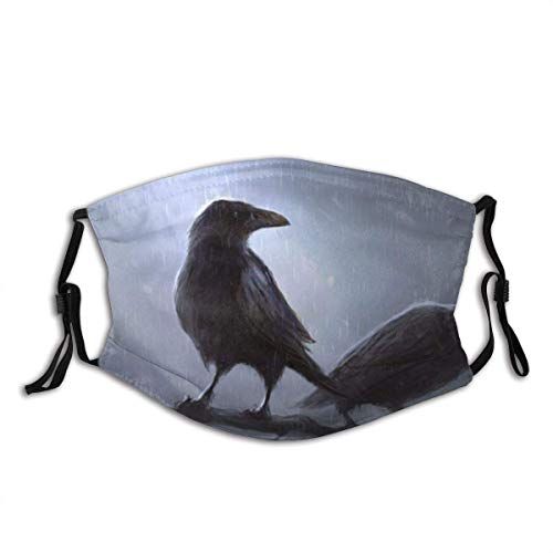 Cubierta Facial Pintura al óleo Moderna Pintada a Mano, Dos Cuervos lloviendo descansando sobre un árbol marchito en la Noche en un día lluvioso Pasamontañas Reutilizables para la Boca Corriendo