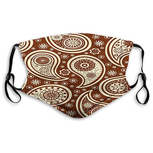 Cubierta para la Boca, Bufanda de carbón Activado, Paisley Oriental étnico con pequeñas Flores abstractas Bicolor inspiradas en la Naturaleza, Decoraciones faciales para Adultos