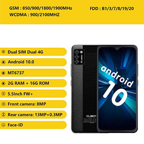 CUBOT NOTE 7 Moviles Libres Android 10 GO con Pantalla 5.5" Water-Drop Screen, Cámara trasera triple13MP, Teléfono 2GB+16GB (SD 128GB), Batería 3100 mAh Smartphone Libre, Dual SIM 4G, Face ID/GPS,Rojo