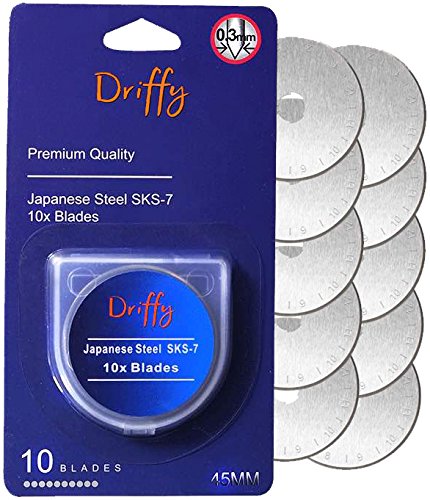 Cuchillas de 45 mm para cortador circular, paquete de 10 unidades, repuesto, compatible con cortadores Driffy, Olfa, Fiskars, Truecut, Clover y Dafa.