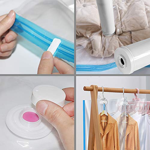 Cuelgan Bolsas de Almacenaje al Vacío con Colgar Percha - 6 Unidades para Ahorrar Espacio (3*Extra Largo+ 3*Pequeñas) para Guardar Ropa, Ropa de Cama, Edredones, Almohadas, Mantas, Cortinas