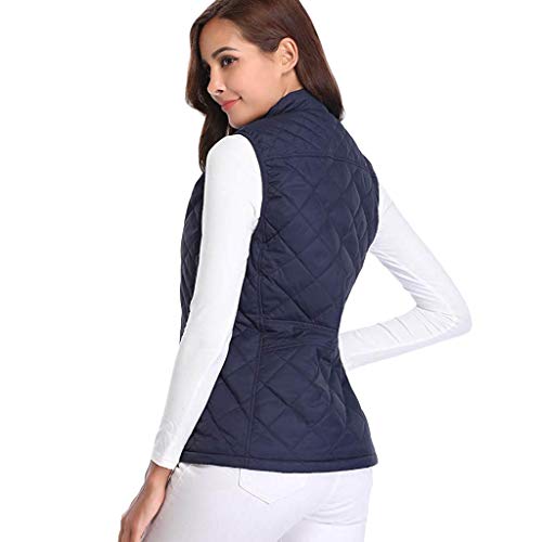 Cuello de Color sólido sin Mangas del Bolsillo del Color sólido sin Mangas del Invierno de Las Mujeres Chaqueta del Chaleco del Zip Delgado riou