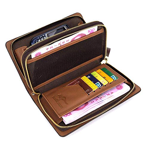 Cuero ocasionales de los hombres de carpetas Bolsitas de hombres for hombres Embragues carteras de los hombres de bolsos del teléfono móvil de negocios Monederos Monedero-Brown_20.5 * 4.5 * 12.5cm SHI