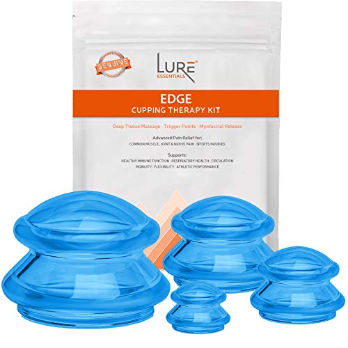 Cupping Massage Kit - the Most Recommended Therapy Set for Muscle Soreness, Pain Relief, Injury Recovery, Toning & Cellulite - Best Quality Professional Medical Grad - 4 Cups, Blue