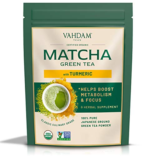 CÚRCUMA + MATCHA Té Verde En Polvo - MEJORES MEZCLAS DE SUPERFOODS (100g, 50 tazas), Polvo de Matcha Japonés 100% Puro y Sin Mezclar, 137x ANTIOXIDANTES | Aumenta la energía y el metabolismo