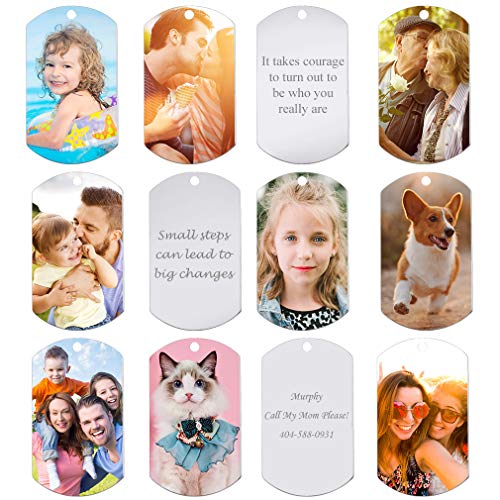 Custom4U Chapa Militar Personalizada Hombre Acero Inoxidable 316L Joyería Personalizable Colgante Rectangular con Letras Tabla Militante Dog Tag