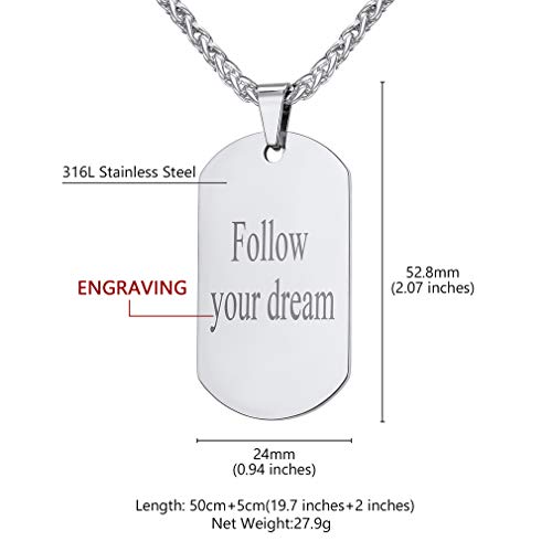 Custom4U Chapa Militar Personalizada Hombre Acero Inoxidable 316L Joyería Personalizable Colgante Rectangular con Letras Tabla Militante Dog Tag