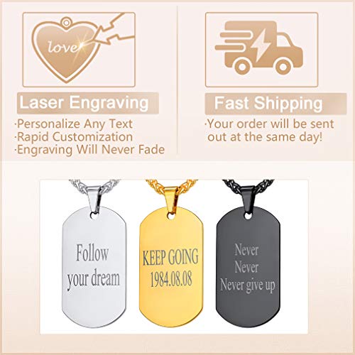 Custom4U Chapa Militar Personalizada Hombre Acero Inoxidable 316L Joyería Personalizable Colgante Rectangular con Letras Tabla Militante Dog Tag