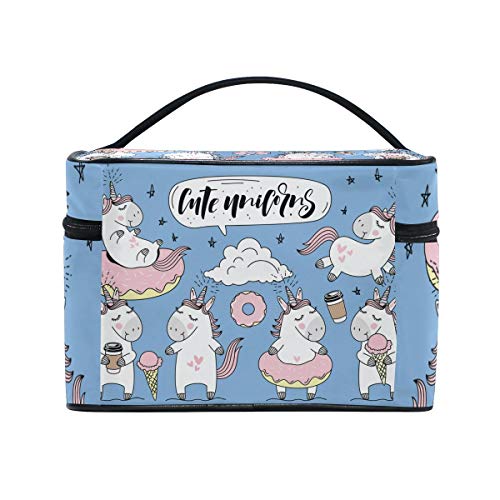 Cute Unicorns Collection Travel Makeup - Bolsa de maquillaje para mujer (gran capacidad y ajustable)