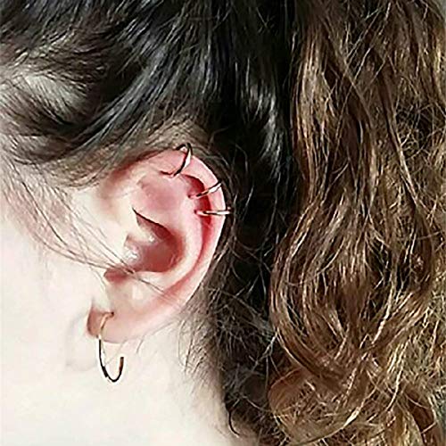 Cwlgood - Pendientes retráctiles sin necesidad de piercing para mujer, labio sintético, anillo de septum, pendientes de aro sin fin de primavera, lóbulos sin perforación, estilo hip-hop (plata, 14 mm)