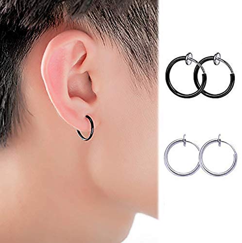Cwlgood - Pendientes retráctiles sin necesidad de piercing para mujer, labio sintético, anillo de septum, pendientes de aro sin fin de primavera, lóbulos sin perforación, estilo hip-hop (plata, 14 mm)