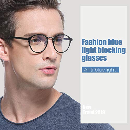 Cyxus filtro de luz azul moda retro redondo marco [mejor dormir] unisexo adulto gafas de computadora, bloqueo uv anti fatiga de ojos lentes transparentes negro marco