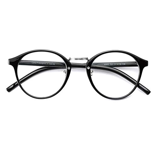 Cyxus filtro de luz azul moda retro redondo marco [mejor dormir] unisexo adulto gafas de computadora, bloqueo uv anti fatiga de ojos lentes transparentes negro marco