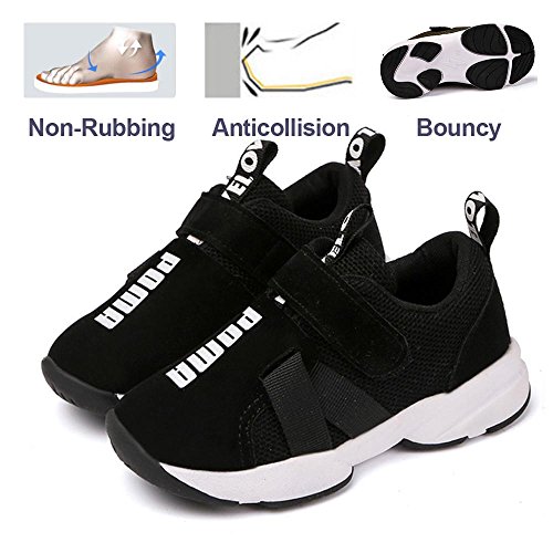 Daclay Zapatos niños Deportivo Transpirable y Transpirable con Parte Superior de Cuero cómoda con Zapatillas Velcro niña Sneakers (Negro, 35)