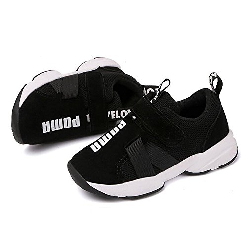 Daclay Zapatos niños Deportivo Transpirable y Transpirable con Parte Superior de Cuero cómoda con Zapatillas Velcro niña Sneakers (Negro, 35)