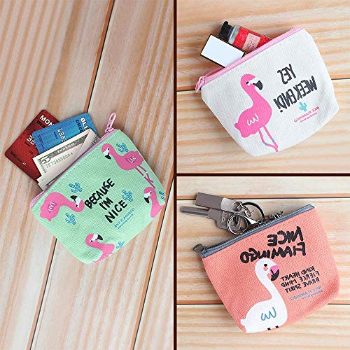 Dadabig 8 Pcs Mini Monedero Pequeño Monedero Dibujos Monedero de Lona Simple Monedero Flamencos Mini Lienzo Monedero para Monedas, Tarjertas, Llaves, Cosmético（4 Estilos）