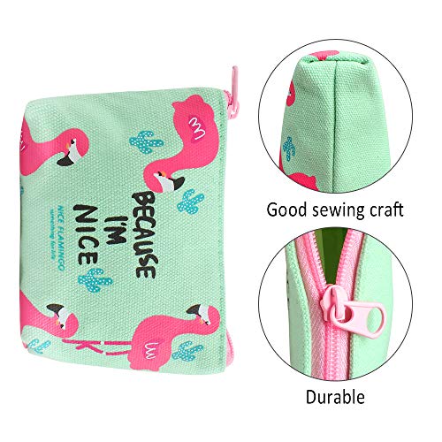 Dadabig 8 Pcs Mini Monedero Pequeño Monedero Dibujos Monedero de Lona Simple Monedero Flamencos Mini Lienzo Monedero para Monedas, Tarjertas, Llaves, Cosmético（4 Estilos）