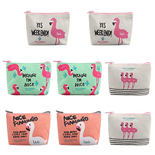 Dadabig 8 Pcs Mini Monedero Pequeño Monedero Dibujos Monedero de Lona Simple Monedero Flamencos Mini Lienzo Monedero para Monedas, Tarjertas, Llaves, Cosmético（4 Estilos）