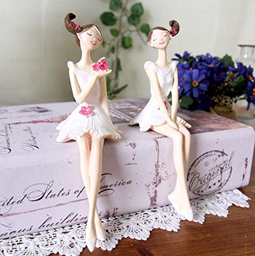 DaFFeng 2Pcs / Set Beautiful Girl & Angel Creative Resin Doll Adornos Estilo Europeo Fairy Garden Figurines Regalo De Boda Decoraciones Para El Hogar