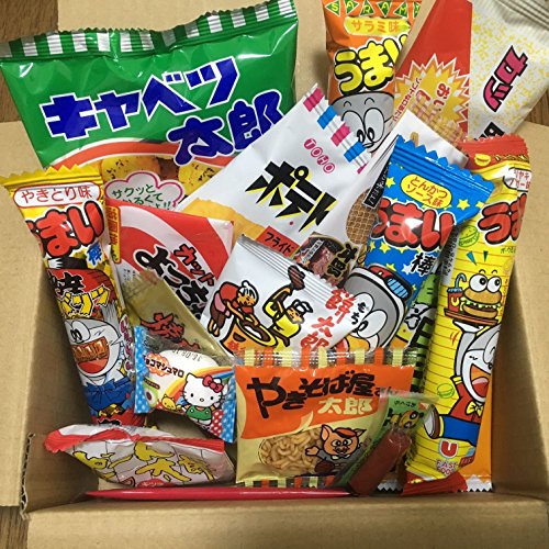 Dagashi Box Snacks japoneses 23pcs Umaibo Candy Gumi papas fritas chocolate con Akiba-King etiqueta