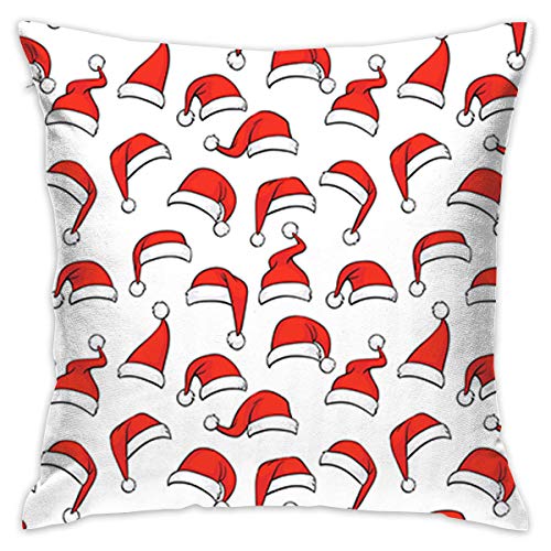 DAIAII Decorativas para Almohada, Velvet Throw Pillow Cases Christmas Pattern Red Santa Hat Pillow Covers Decorative 18x18 in Pillowcase Cushion Covers Zipper