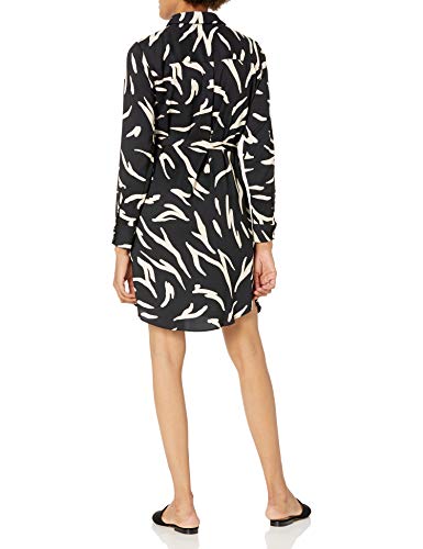 Daily Ritual Georgette Vestido de Manga Larga con Botones Dresses, Estampado de Cebra Abstracto Negro/Crema, US XL (EU 2XL)