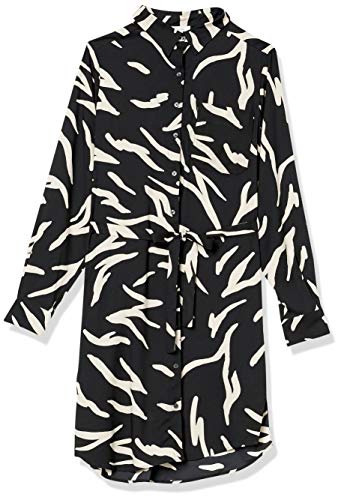Daily Ritual Georgette Vestido de Manga Larga con Botones Dresses, Estampado de Cebra Abstracto Negro/Crema, US XL (EU 2XL)