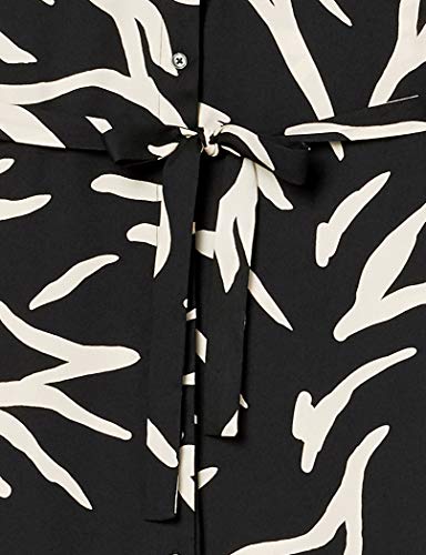 Daily Ritual Georgette Vestido de Manga Larga con Botones Dresses, Estampado de Cebra Abstracto Negro/Crema, US XL (EU 2XL)