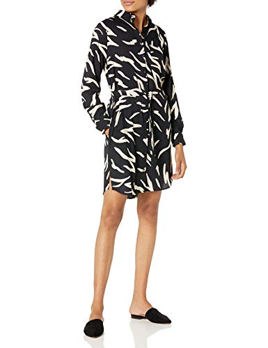 Daily Ritual Georgette Vestido de Manga Larga con Botones Dresses, Estampado de Cebra Abstracto Negro/Crema, US XL (EU 2XL)