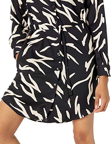 Daily Ritual Georgette Vestido de Manga Larga con Botones Dresses, Estampado de Cebra Abstracto Negro/Crema, US XL (EU 2XL)