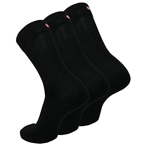 DANISH ENDURANCE Calcetines de Algodón, para Hombre y Mujer, Calcetines Clásicos de Vestir, Cómodos, Transpirables, para el Uso Diario, Negro, Gris, Rojo, Pack de 3 (Negro, EU 43-47)