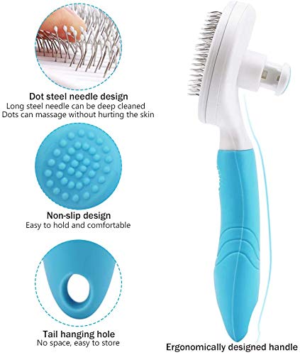 DAOXU Cepillo de Mascota de Cepillo de Gato para Eliminar El Pelo de Mascota Suelto El Cepillo de Masaje de Mascota Se Puede Limpiar Automáticamente (Azul)