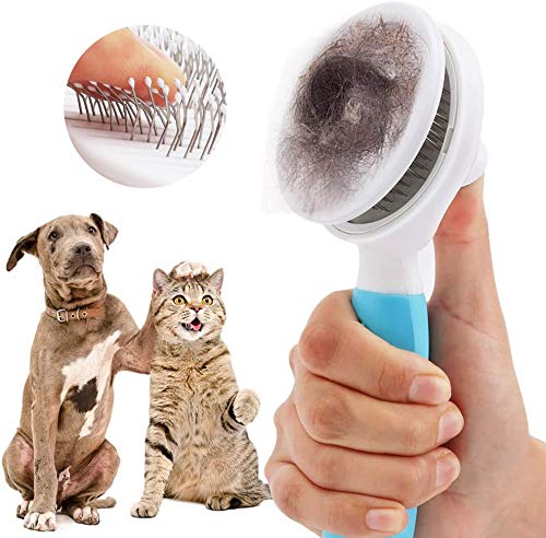 DAOXU Cepillo de Mascota de Cepillo de Gato para Eliminar El Pelo de Mascota Suelto El Cepillo de Masaje de Mascota Se Puede Limpiar Automáticamente (Azul)