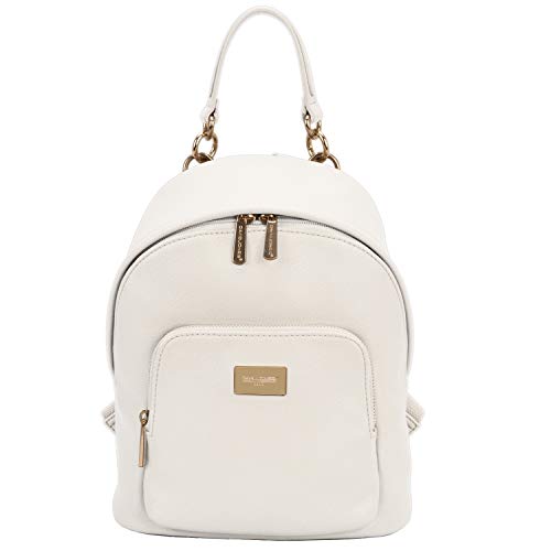 David Jones - Bolso Mochila Mujer Pequeña - Morral Cuero Piel PU Suave - Backpack Daypack Casual Mini Señora Niña - Bolsos de Mano Hombro Viaje Escolar Universidad Colegio Ocio Elegante Moda - Blanco