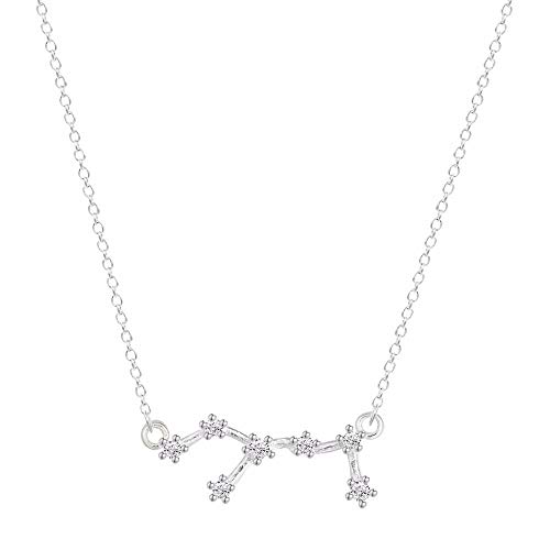 DDDDMMMY Collar,Plata 925 12 Constelación De Virgo Zodíaco Collar Horóscopo Signo Zircon Joyas Coreano Galaxia De Estrellas Astrología Regalo Collar De Mujer