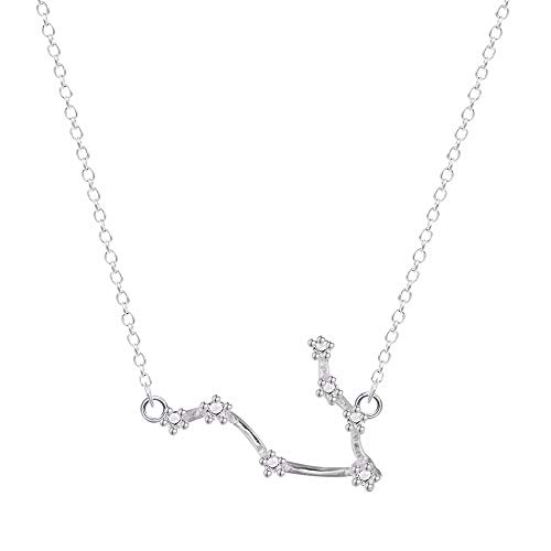 DDDDMMMY Collar,Plata 925 12 Constelación Géminis Zodíaco Collar Horóscopo Signo Zircon Joyas Coreano Galaxia De Estrellas Astrología Regalo Collar De Mujer