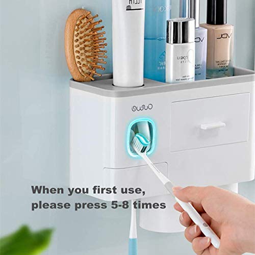 DDYX2020 Cepillo de Dientes y Dosificador Automático de Pasta de Dientes, Organizador de Cepillo de Dientes para Ahorrar Espacio en la Pared con Cubierta a Prueba de Polvo…