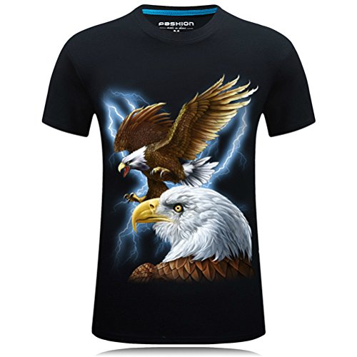De los Hombres Manga Corta 3D Camiseta Impresa Casual Creativo Águila Patrón de algodón Cuello Redondo Talla Extra Camisas para el Hombre (M, Negro)