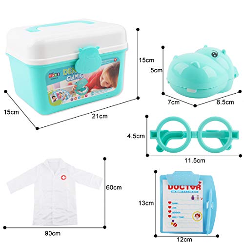 deAO Maletín de Doctor y Dentista Conjunto 2en1 Doctor y Enfermería Clínica Dental Juego para Niños y Niñas Incluye 17 Accesorios Luces y Sonidos Juegos de Imitación (Azul)