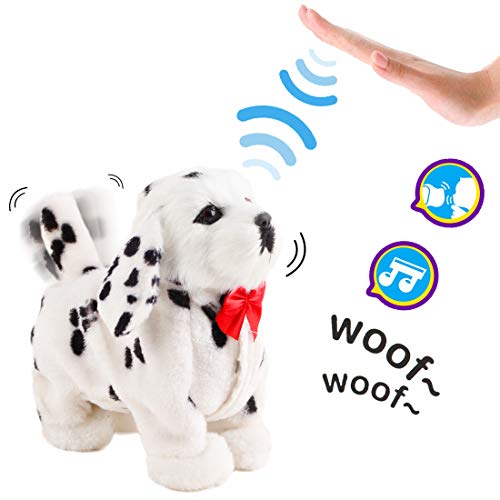 deAO Mascota Interactiva Perrito Robot Inteligente Juguete Electrónico con Ladridos, Movimientos, Música y Sensor al Tacto Incluye Caseta de Perro (Blanco)
