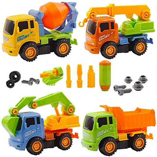 deAO YINHUA Camiones de Construcción para Montar y Desmontar Conjunto de 4 Camiones - Vehículos de Montaje Incluye Camiones y Destornillador (Multicolor)