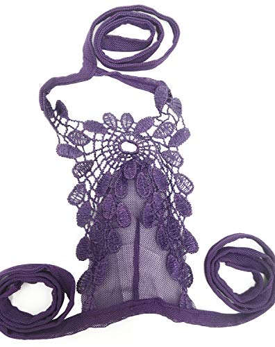 Dearaimili Mujeres Tres Puntos Lencería Bordado Vendaje Bikini Púrpura