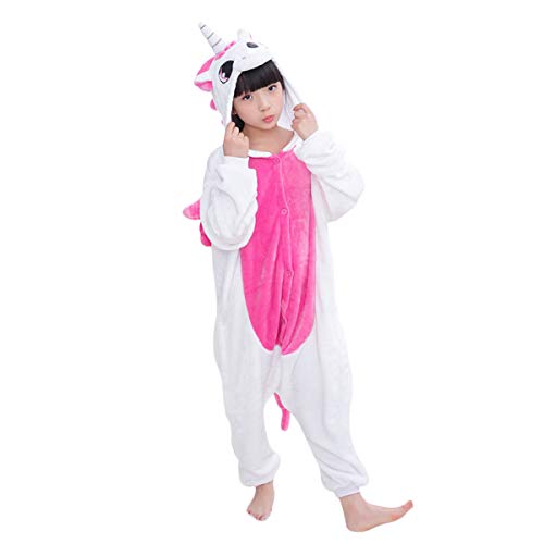 DEBAIJIA Pijama Animal Unicornio para Niños Niñas Disfrace Cosplay Franela Traje del Anime Invierno Calentito Pyjamas Navidad Onsie Rose-105