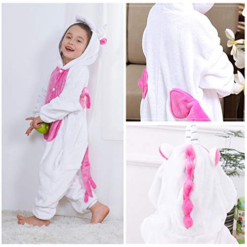 DEBAIJIA Pijama Animal Unicornio para Niños Niñas Disfrace Cosplay Franela Traje del Anime Invierno Calentito Pyjamas Navidad Onsie Rose-105