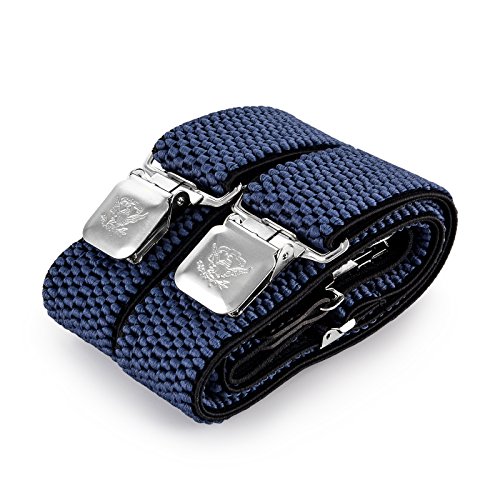 Decalen Tirantes Hombre Elásticos Ancho 40 mm con Clips Extra Fuerte Una Talla Para Todos (Azul)