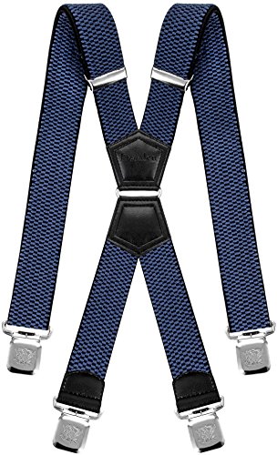 Decalen Tirantes Hombre Elásticos Ancho 40 mm con Clips Extra Fuerte Una Talla Para Todos (Azul)
