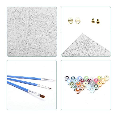 decalmile Pintura por Número de Kits DIY Pintura al óleo para Adultos Niños Árbol de Cuatro Estaciones 16"X 20" (40 x 50 cm, con Marco de Madera)