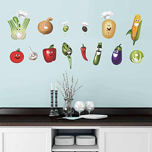 decalmile Vegetales Cocina Pegatinas Pared Desmontable Divertido Maíz Chile Fruta Vinilo Decorativos Adhesivos para Cocina Comedor